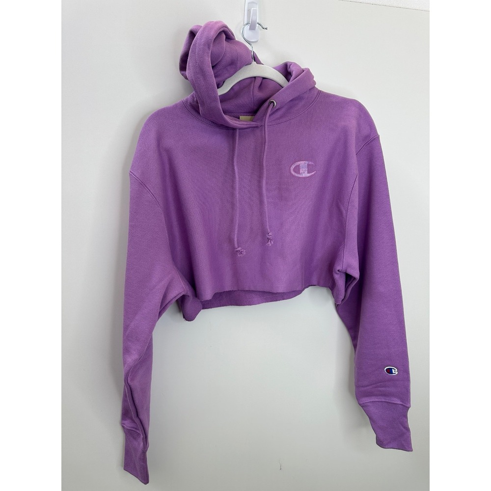 NWT Champion Reverse Weave Cropped Cut Off Hoodie Sweatshirt Purple XS Oversized - Picture 9 of 10